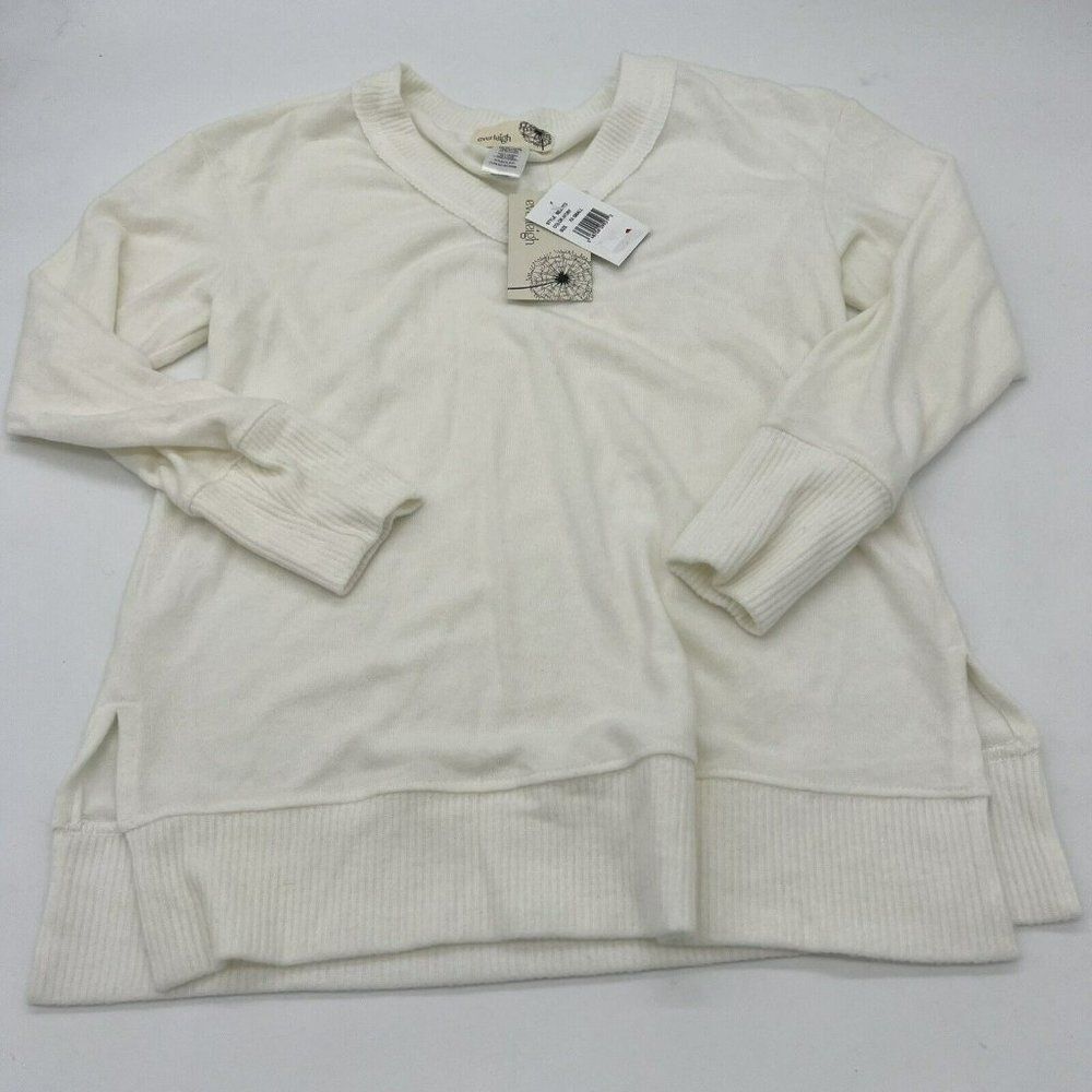 EVERLEIGH Cozy V-Neck sweater Long Sleeve Top XXS off white NWT